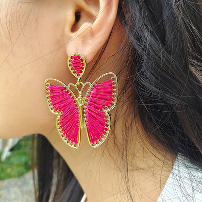 Bohemian Butterfly Cloth Metal Splicing Earrings