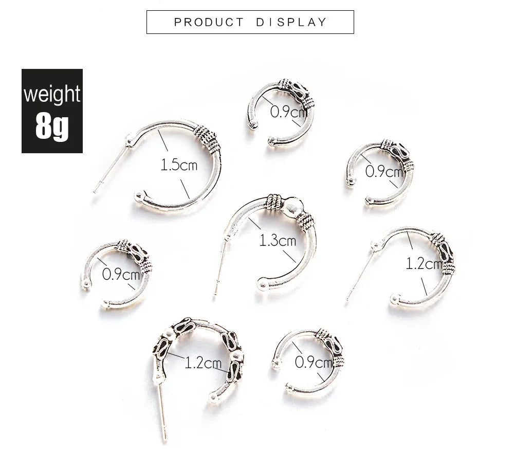 Bohemian C-Shaped Earrings 8-Piece Set