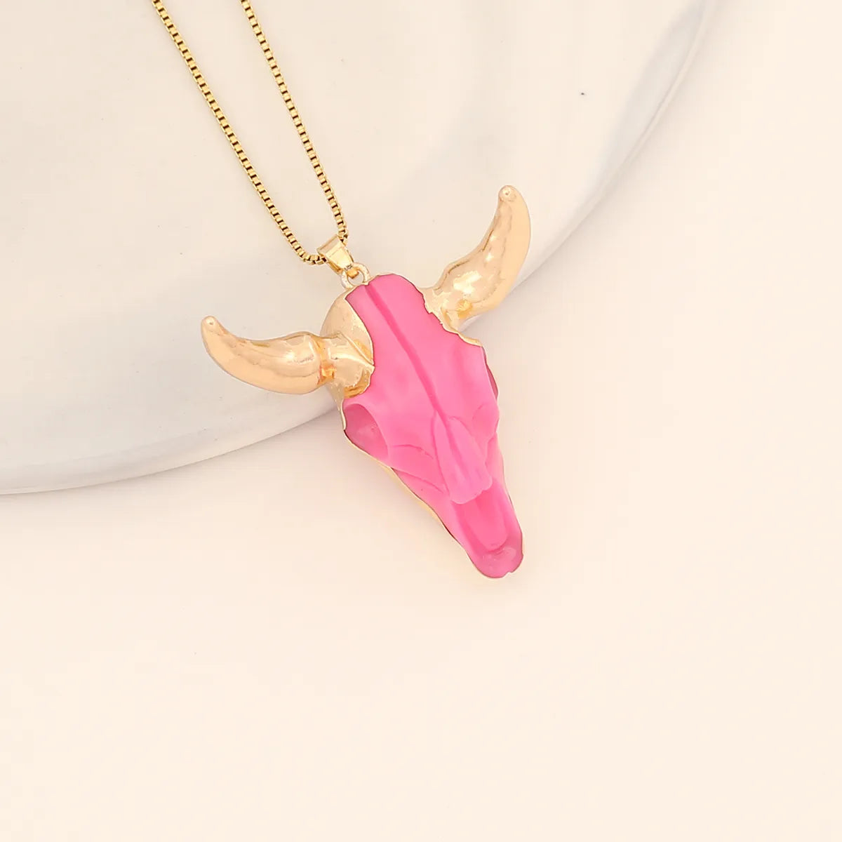 Bohemian Cattle Stainless Steel Gold Plated Resin Pendant Necklace