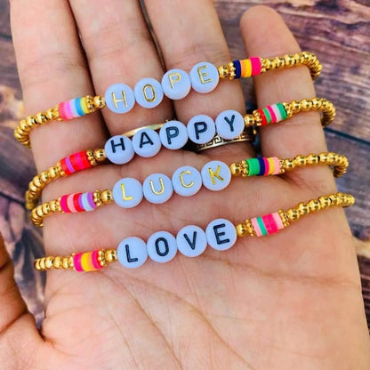 Bohemian Color 4mm Soft Ceramic Beaded Love Letter Bracelet