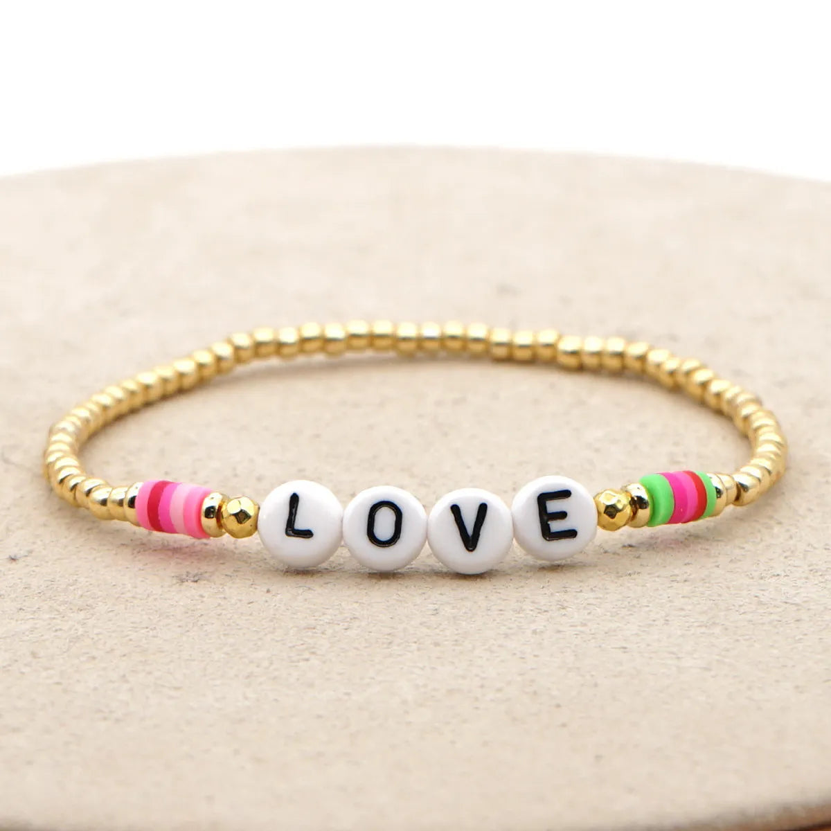 Bohemian Color 4mm Soft Ceramic Beaded Love Letter Bracelet