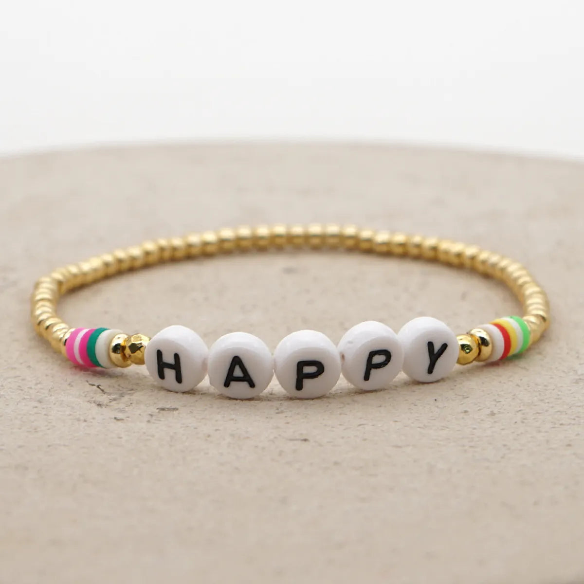 Bohemian Color 4mm Soft Ceramic Beaded Love Letter Bracelet