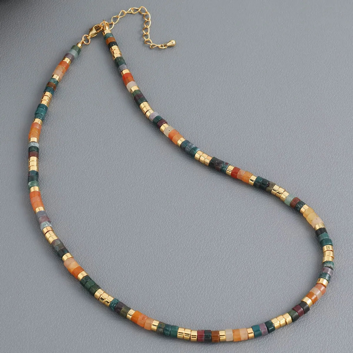 Bohemian Color Block Natural Stone Copper Beaded Handmade Necklace