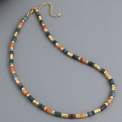 Bohemian Color Block Natural Stone Copper Beaded Handmade Necklace