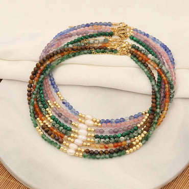 Bohemian Color Block Stainless Steel Natural Stone Copper Beaded Handmade Necklace