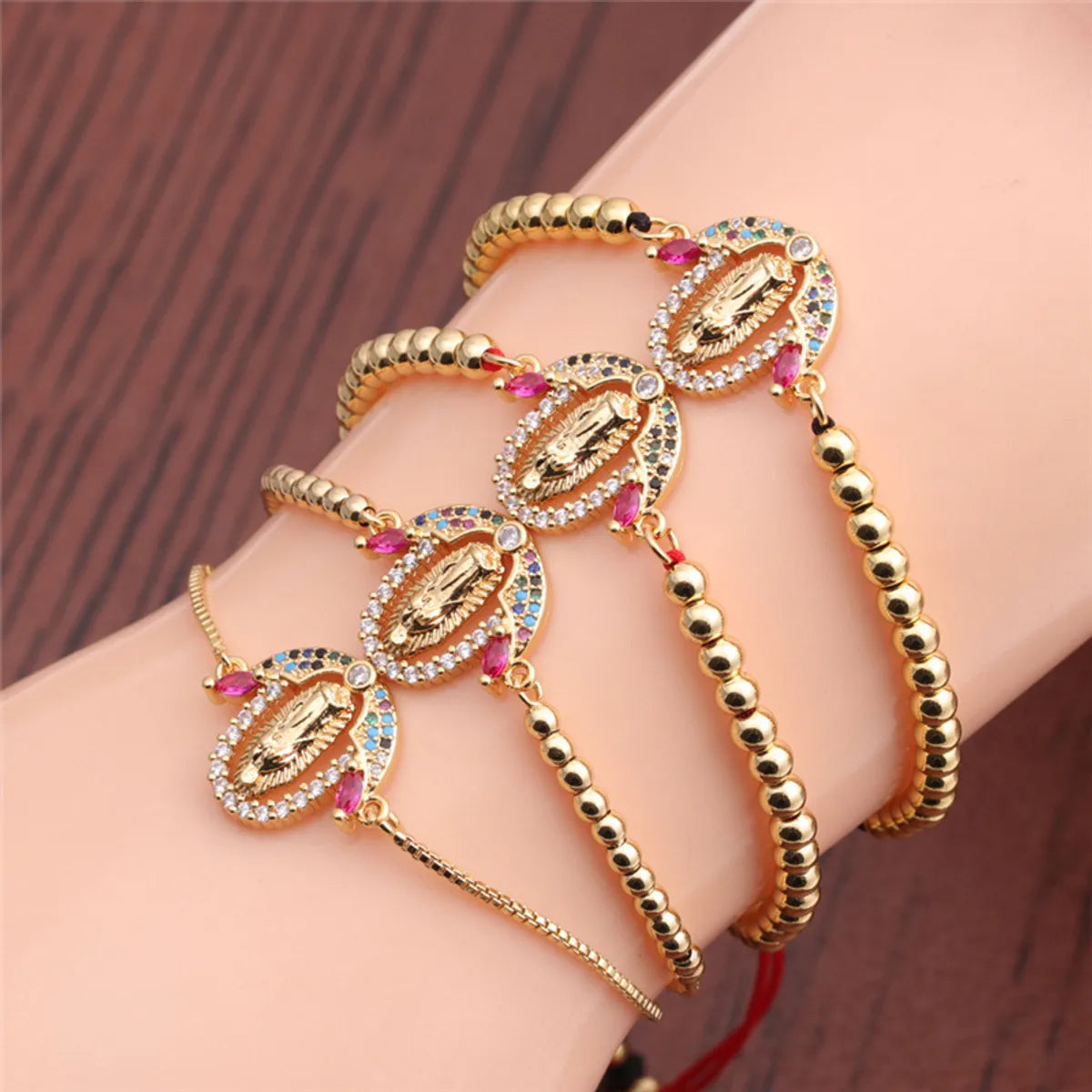 Bohemian Colored Zircon Virgin Mary Adjustable Bracelet