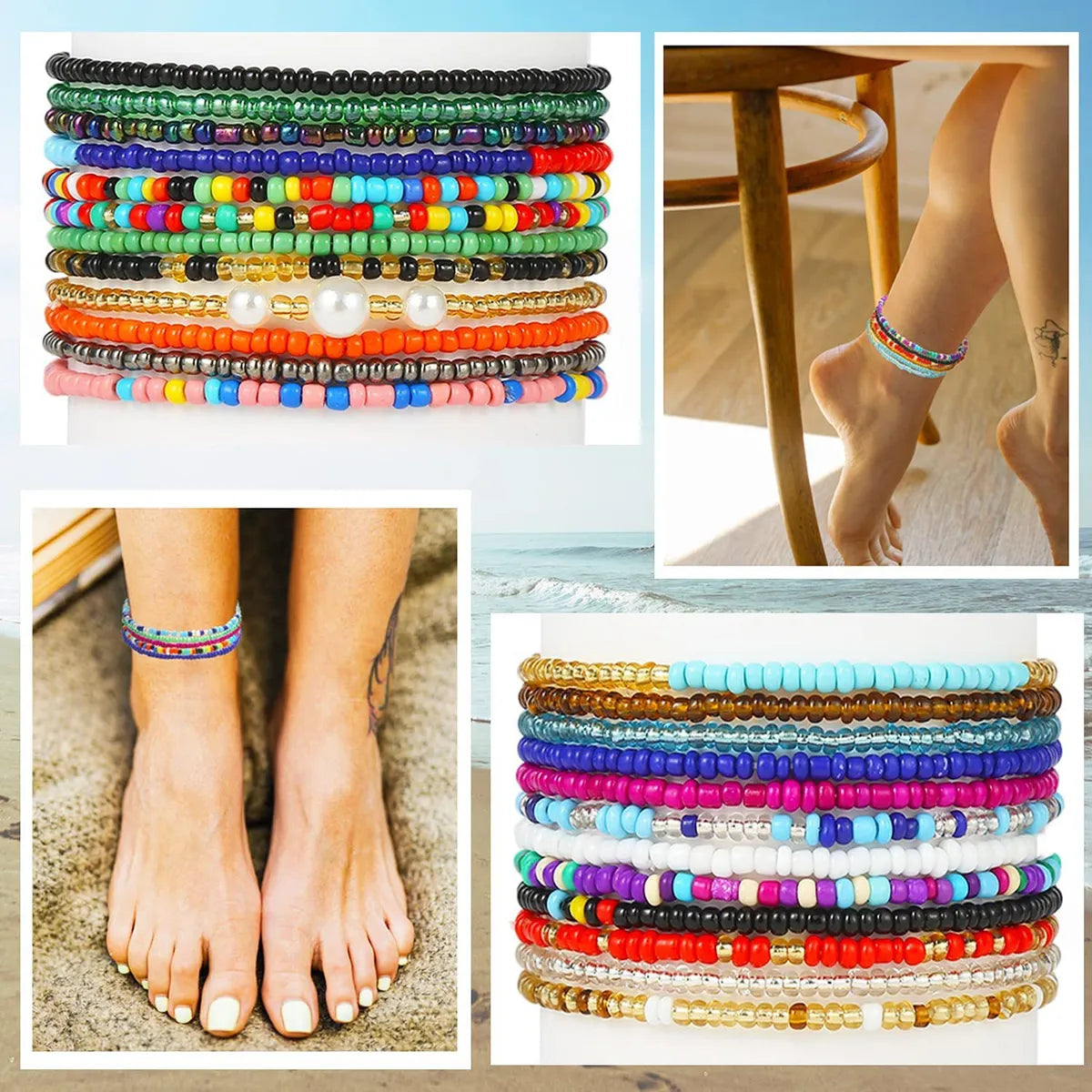 Bohemian Colorful Solid Color Seed Bead Beaded Women's Anklet