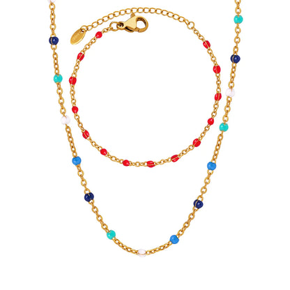 Wholesale Bohemian Colorful Titanium Steel Enamel Plating 18k Gold Plated Bracelets Necklace