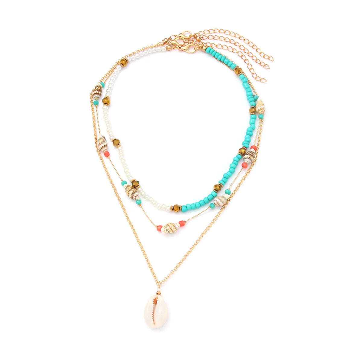 Bohemian Conch Shell Artificial Pearl Turquoise Metal Plating Women's Layered Necklaces