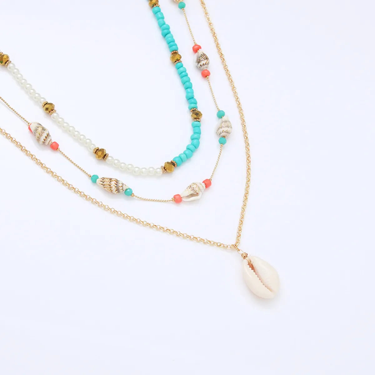 Bohemian Conch Shell Artificial Pearl Turquoise Metal Plating Women's Layered Necklaces