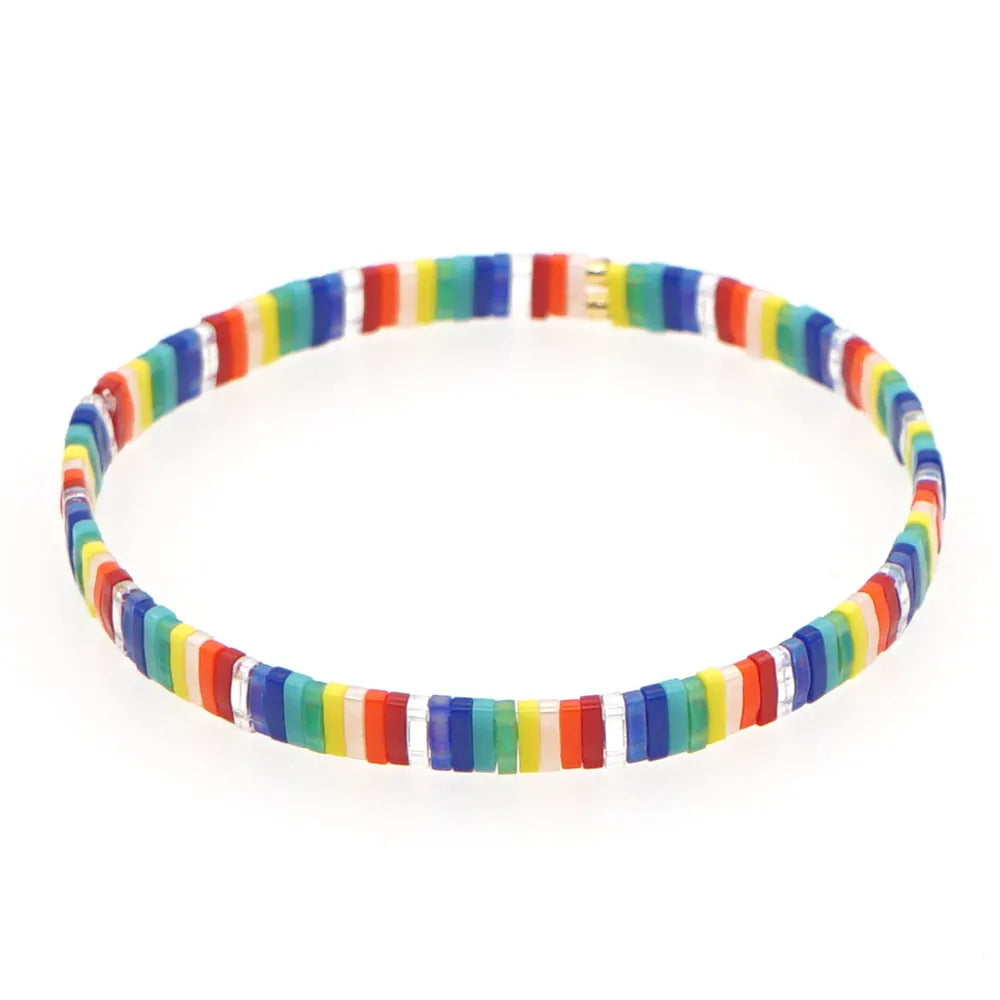 Bohemian Contrast Color Rainbow Miyuki Beads Stacking Bracelet