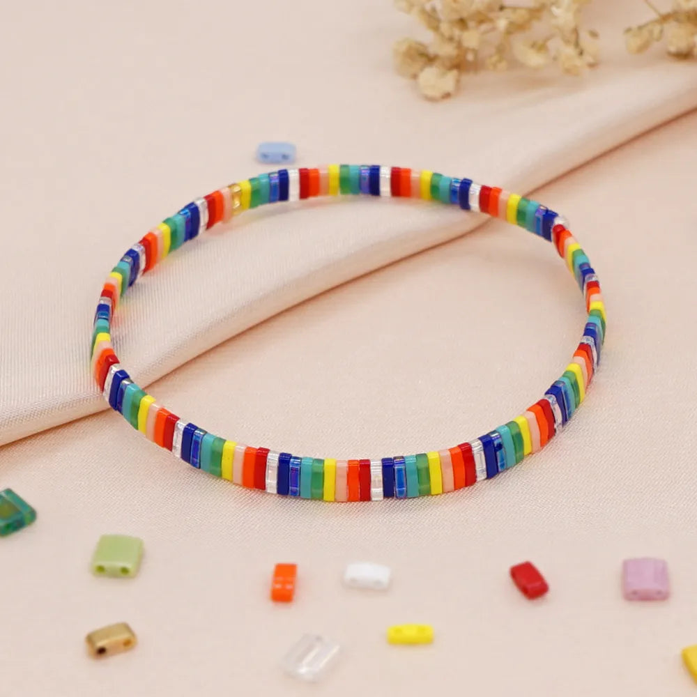 Bohemian Contrast Color Rainbow Miyuki Beads Stacking Bracelet