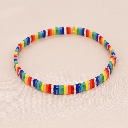 Bohemian Contrast Color Rainbow Miyuki Beads Stacking Bracelet