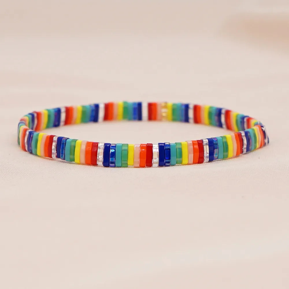 Bohemian Contrast Color Rainbow Miyuki Beads Stacking Bracelet