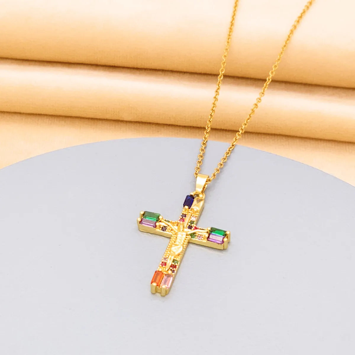 Bohemian Cross Titanium Steel Plating Zircon Pendant Necklace 1 Piece