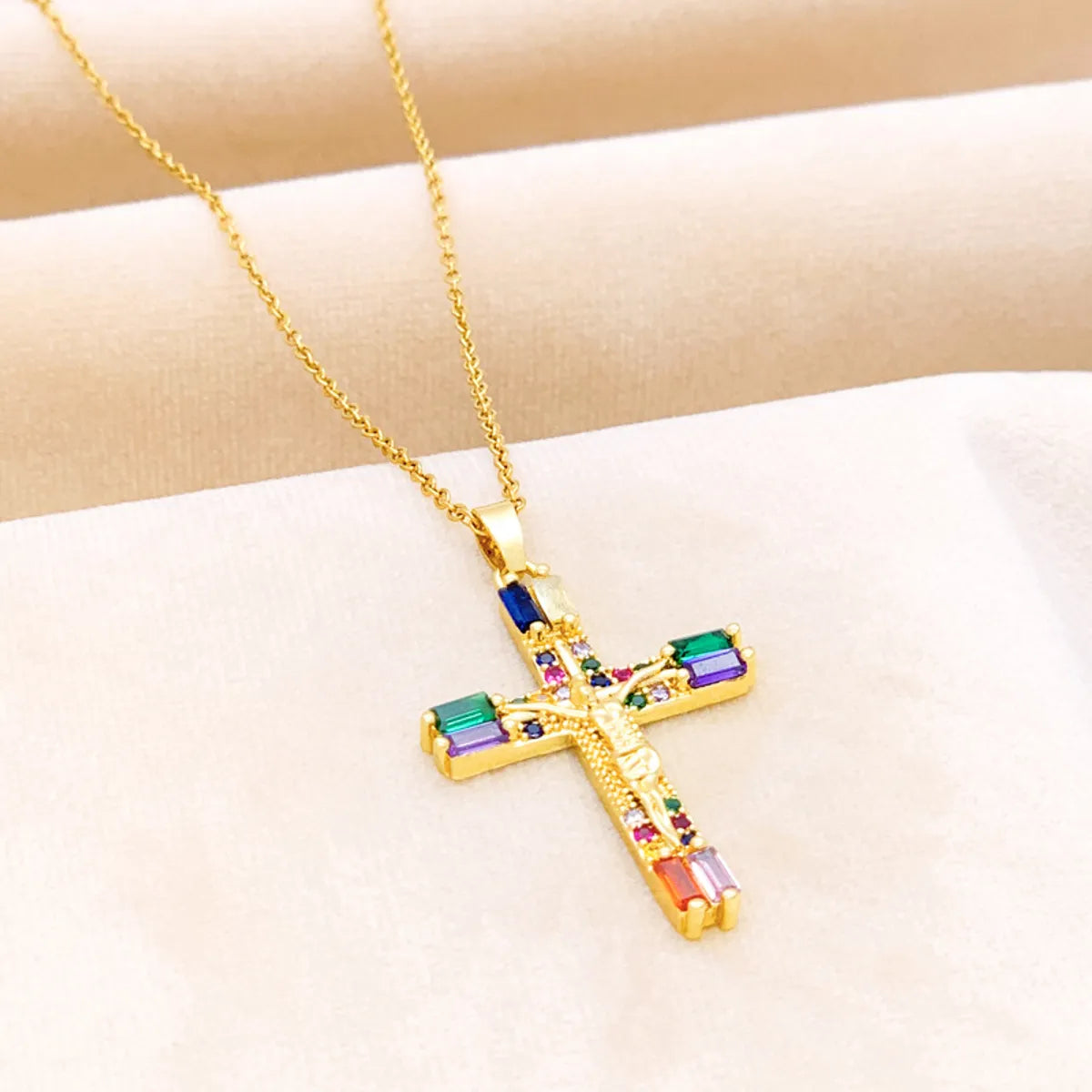 Bohemian Cross Titanium Steel Plating Zircon Pendant Necklace 1 Piece