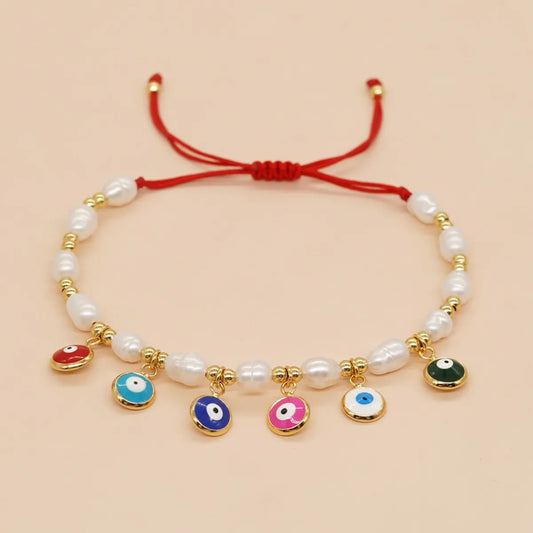 Bohemian Devil's Eye Flower Imitation Pearl Alloy Wholesale Bracelets