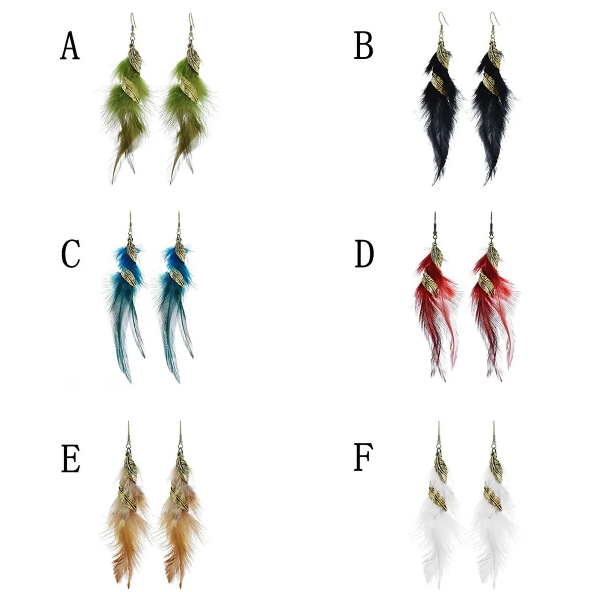 Bohemian Feather Alloy Plating Women'S Drop Earrings