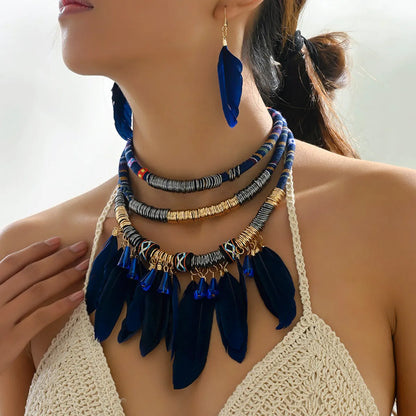 Bohemian Feather Rope Feather Women's Jewelry Set