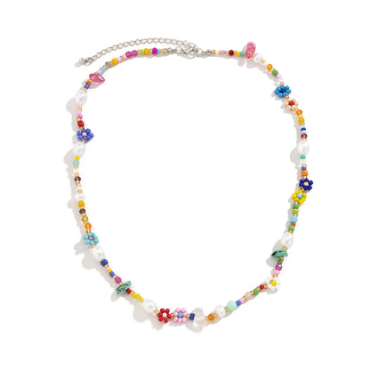 Bohemian Flower Beaded Imitation Pearl Women'S Necklace