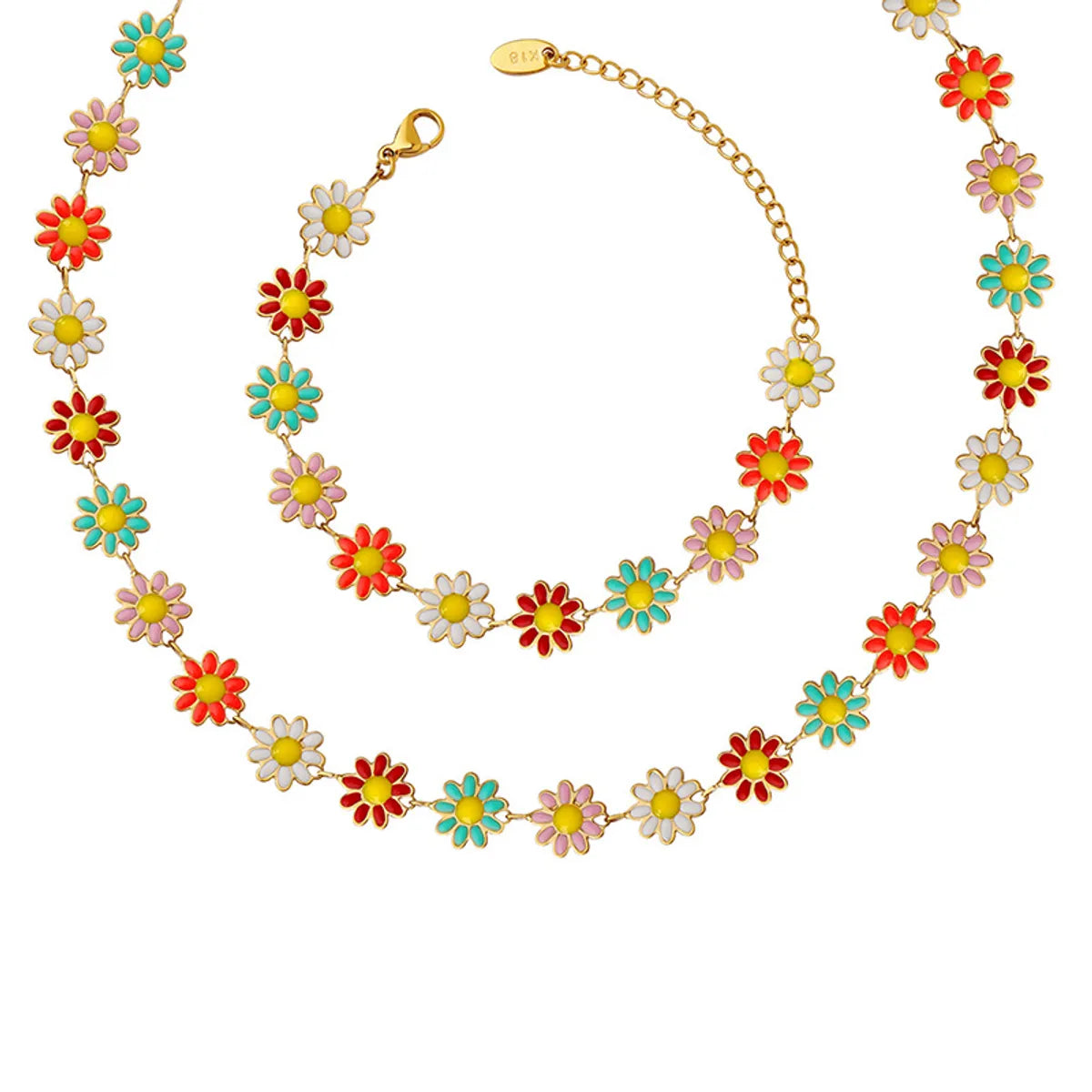 Wholesale Bohemian Flower Titanium Steel Enamel Bracelets Necklace