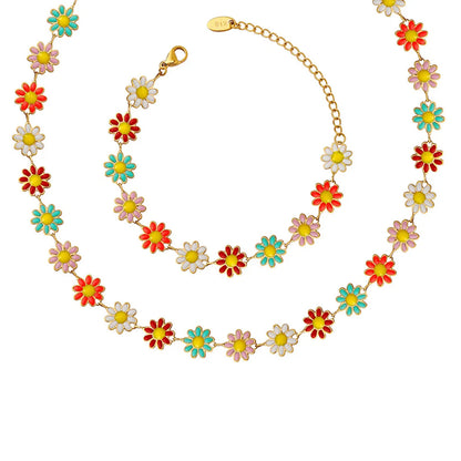 Wholesale Bohemian Flower Titanium Steel Enamel Bracelets Necklace