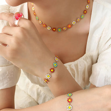 Wholesale Bohemian Flower Titanium Steel Enamel Bracelets Necklace