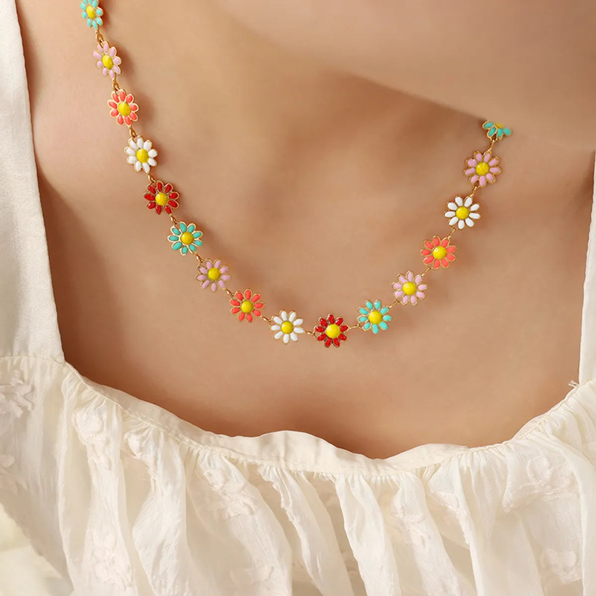 Wholesale Bohemian Flower Titanium Steel Enamel Bracelets Necklace