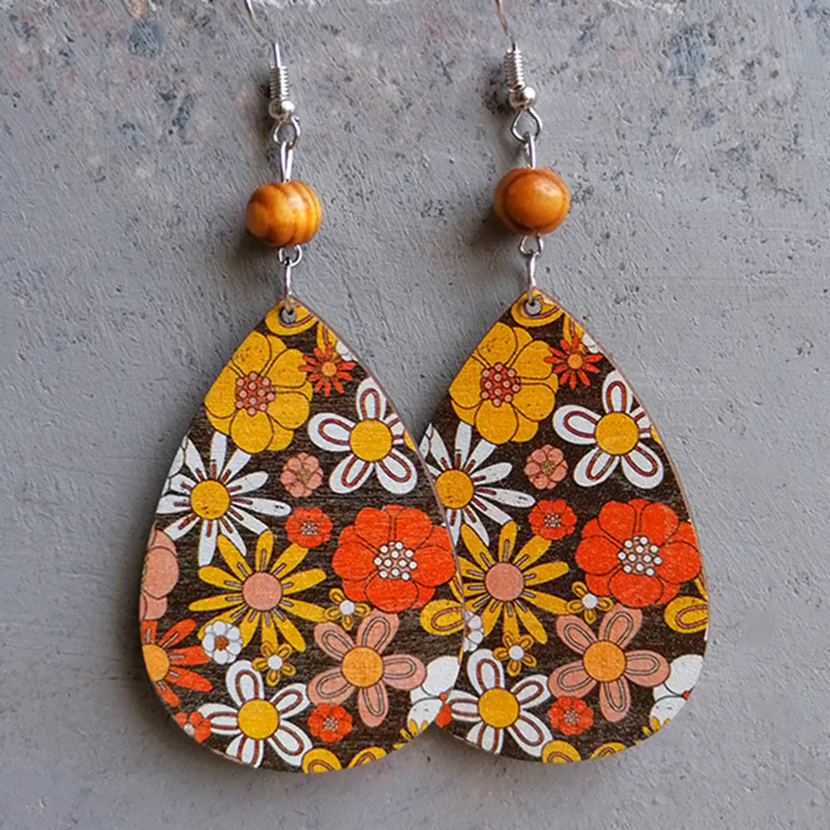 Bohemian Flower Wood Women's Drop Earrings