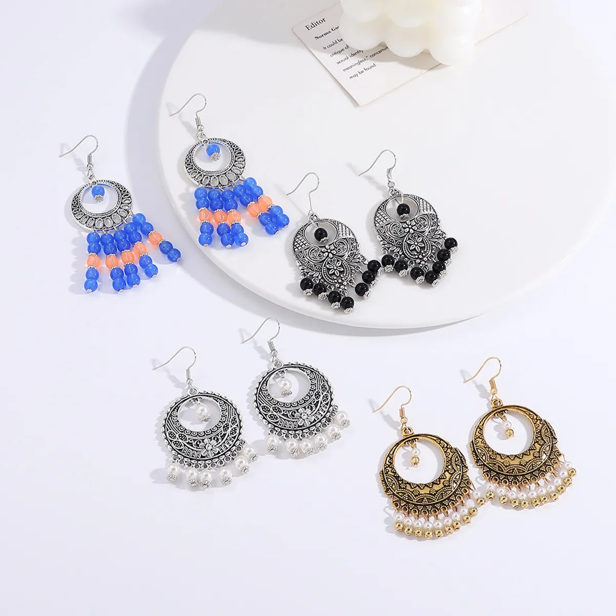 Bohemian Geometric Alloy Hollow Out Artificial Pearls Women'S Earrings