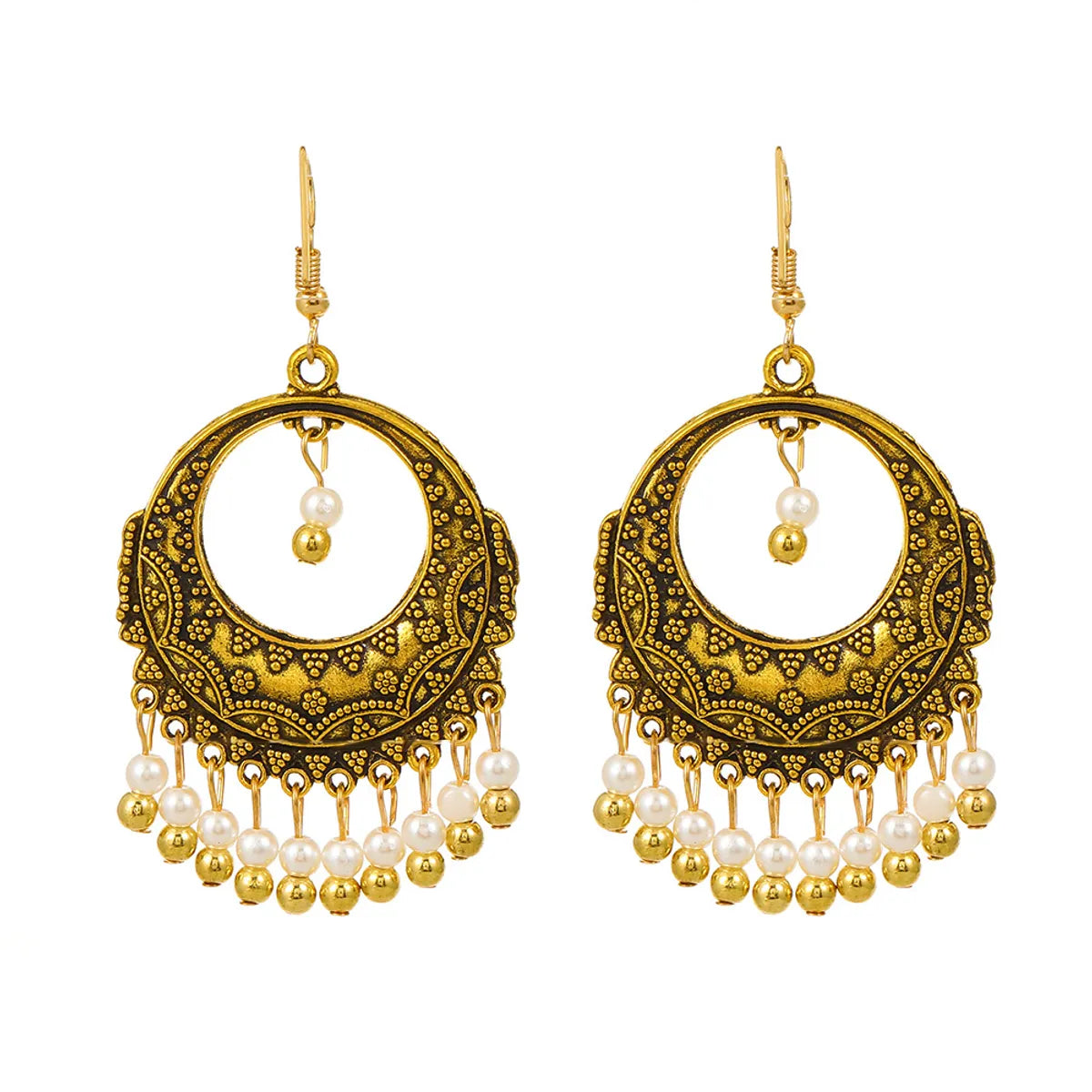 Bohemian Geometric Alloy Hollow Out Artificial Pearls Women'S Earrings