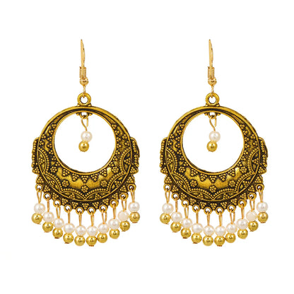 Bohemian Geometric Alloy Hollow Out Artificial Pearls Women'S Earrings