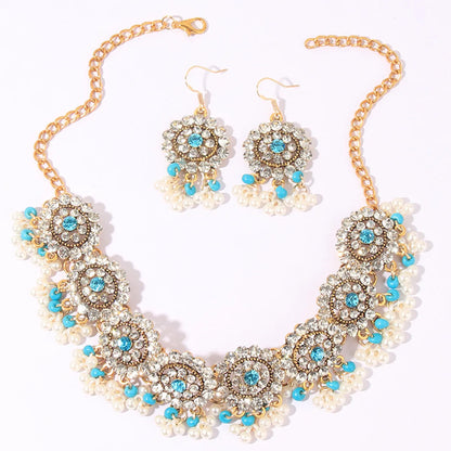 Bohemian Geometric Alloy Inlay Artificial Pearls Rhinestones Women's Earrings Necklace