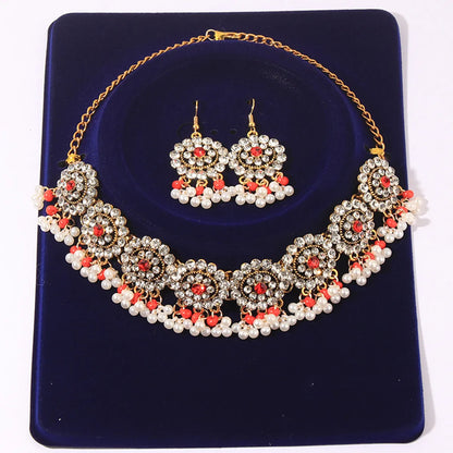 Bohemian Geometric Alloy Inlay Artificial Pearls Rhinestones Women's Earrings Necklace