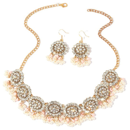 Bohemian Geometric Alloy Inlay Artificial Pearls Rhinestones Women's Earrings Necklace