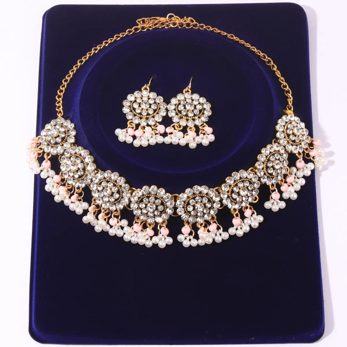 Bohemian Geometric Alloy Inlay Artificial Pearls Rhinestones Women's Earrings Necklace