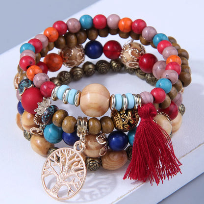 Bohemian Geometric Alloy Wood Beaded Bracelets 1 Set