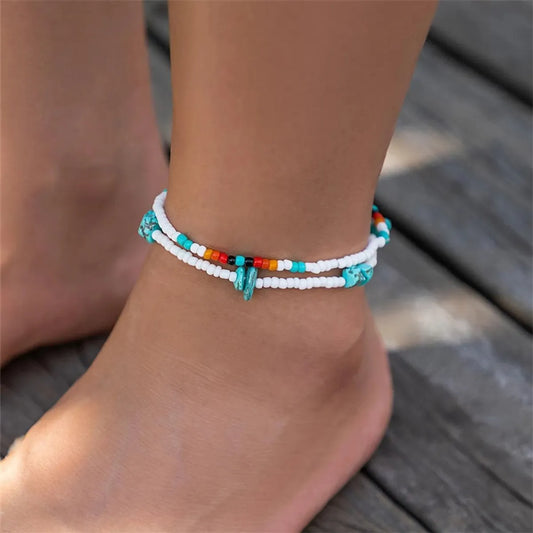 Bohemian Geometric Beaded Turquoise Women's Anklet