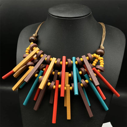 Bohemian Geometric Colorful Wood Wholesale Necklace