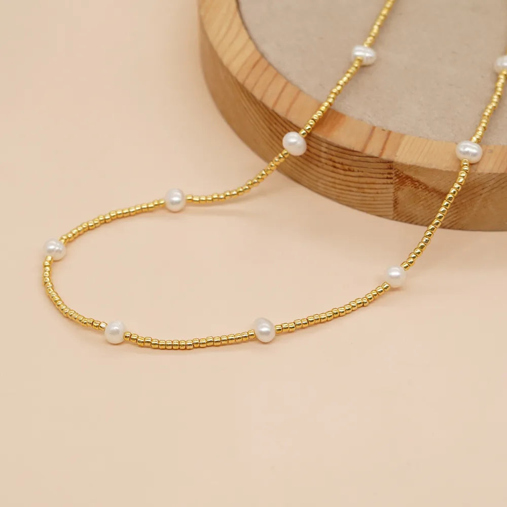 Bohemian Geometric Freshwater Pearl Glass Beaded Women'S Necklace