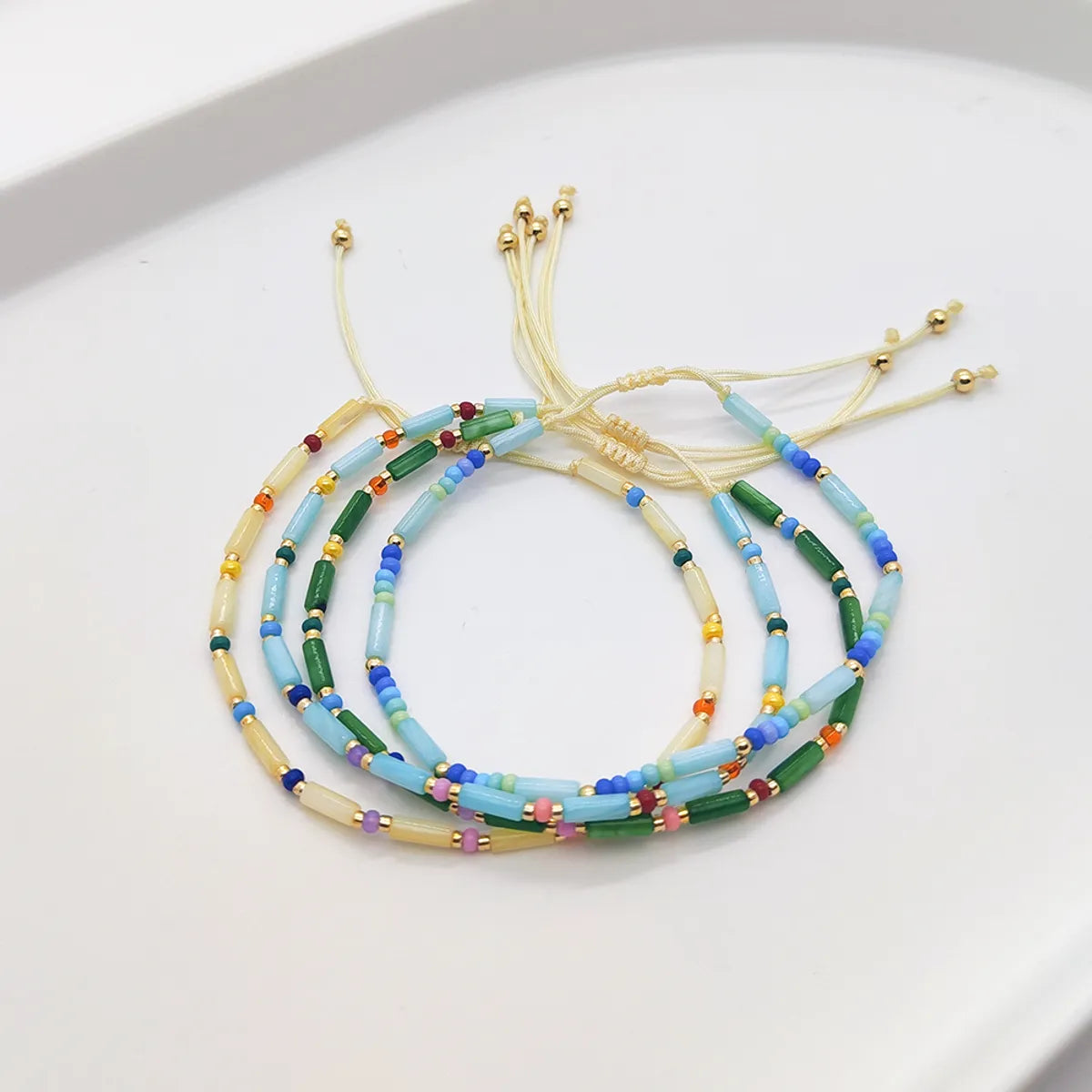 Bohemian Geometric Glass Shell Beaded Women's Drawstring Bracelets