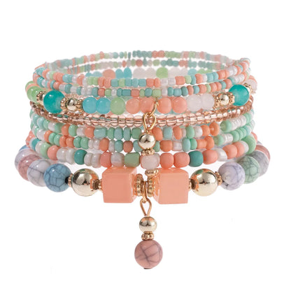 Bohemian Geometric Mixed Materials Beaded Artificial Pearls Shell Bracelets