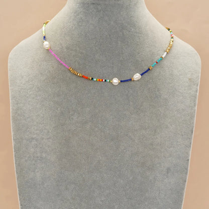 Bohemian Geometric Mixed Materials Mother Pearl Shellfish Women's Necklace