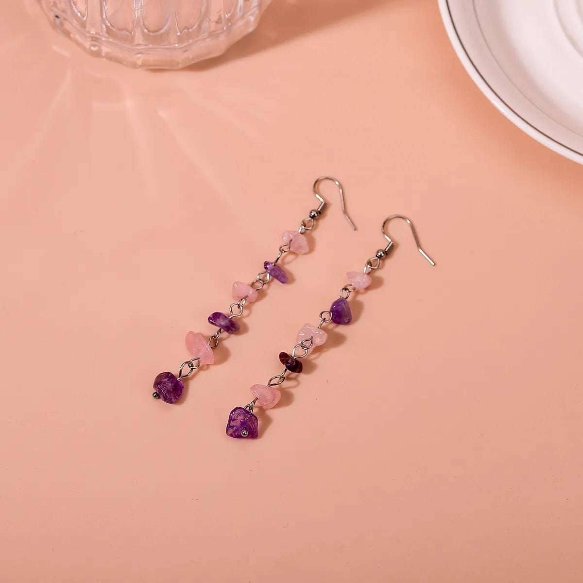 Bohemian Geometric Stainless Steel Plating Natural Stone Drop Earrings