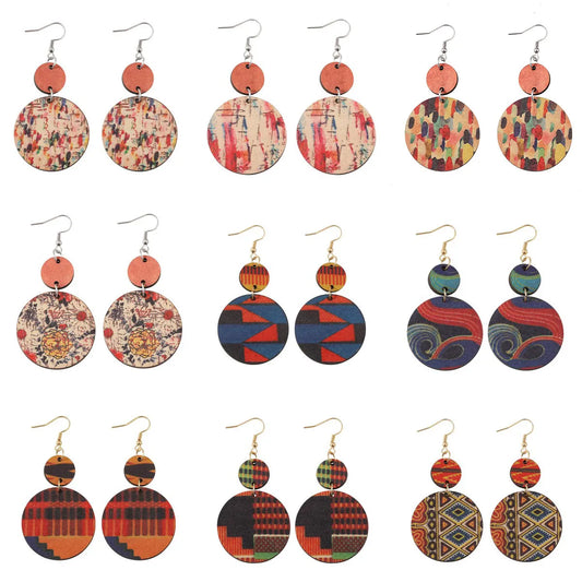 Bohemian Geometric Wood Printing Women's Drop Earrings