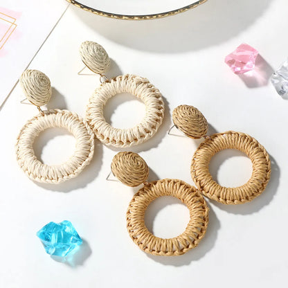 Bohemian Hand-woven Geometric Circular Rattan Earrings