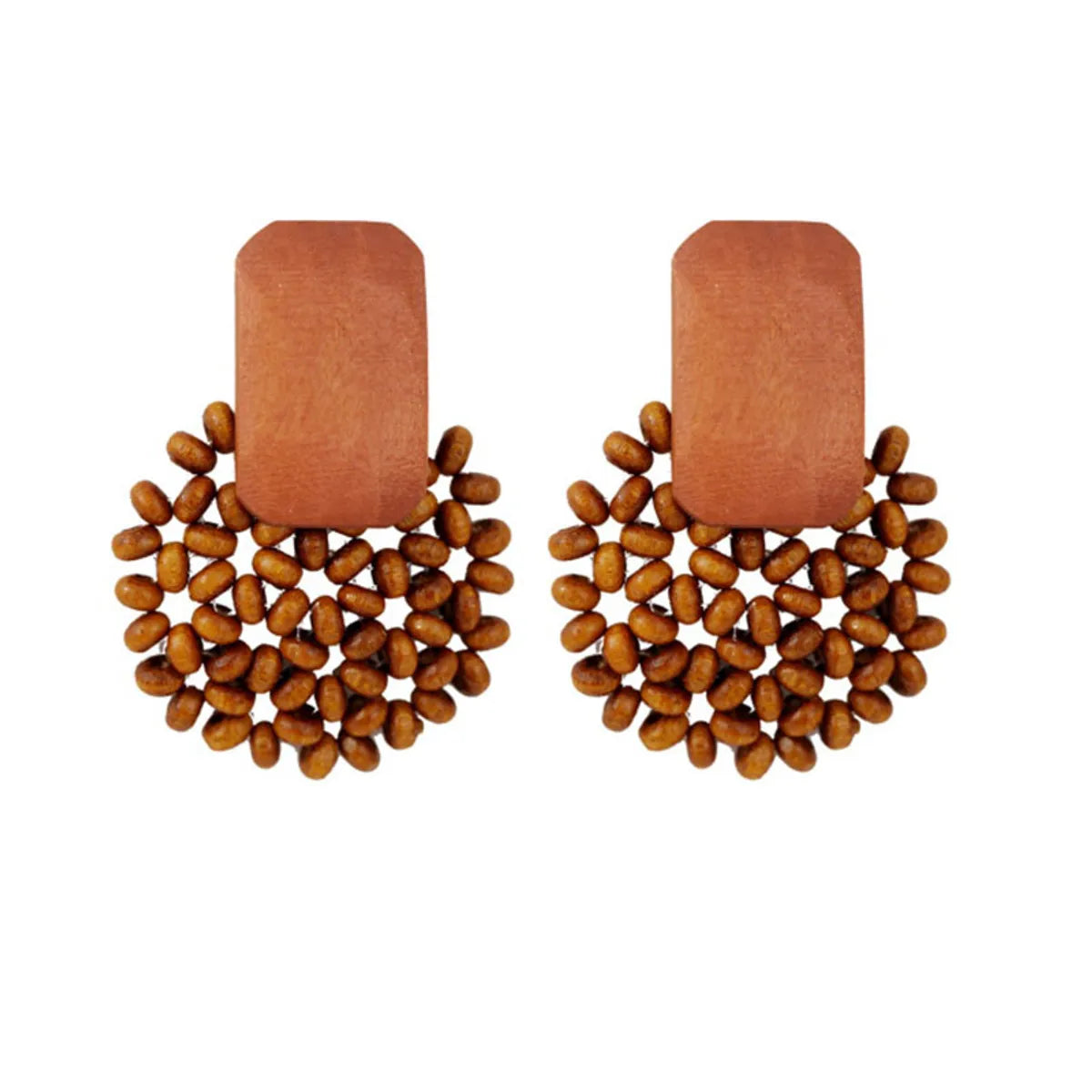 Bohemian Hand-Woven Geometric Wooden Bead Earrings