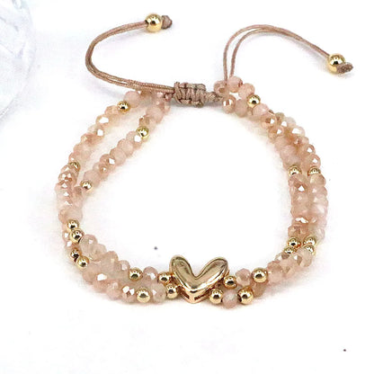 Bohemian Heart Shape Artificial Crystal Alloy Beaded Women'S Bracelets 1 Piece