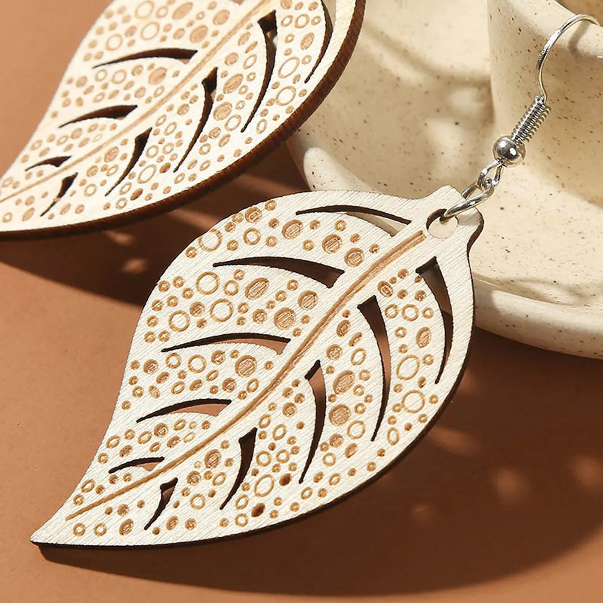 Bohemian Hollow Carved Wood Leaf-shaped Earring