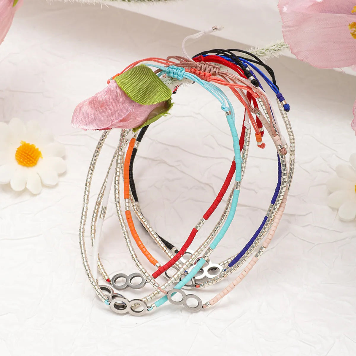 Bohemian Infinity Glass Seed Bead Wholesale Drawstring Bracelets